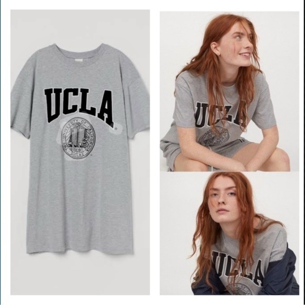 H&M UCLA Gray Heathered Short Sleeve T-Shirt Tunic/Dress 🩶🖤💙